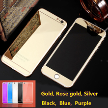 2016 Rushed Limited Case With Logo Front+back Mirror Tempered Glass For Iphone 6 & 6s 4.7 Inch Screen Protector Color Plate Film