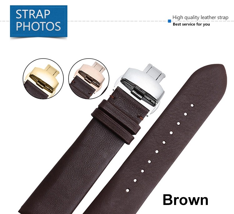 Smooth Genuine Calf Leather Watchband Butterfly Buckle High Quality Genuine Leather Watch Straps 20mm 22mm 