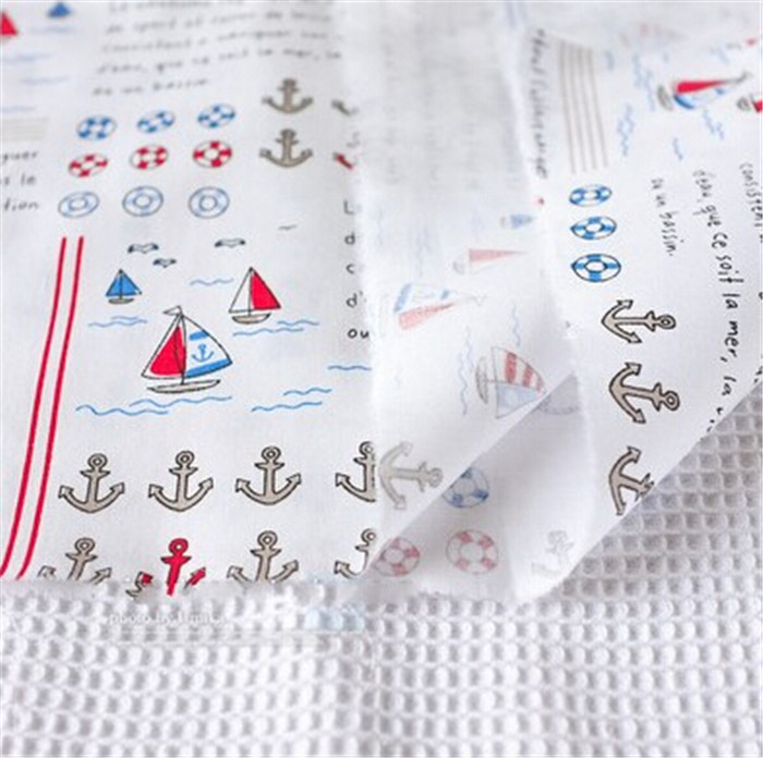 160*50cm 100% Cotton Fabric White Sailing Marine Series Tissue Sewing Telas DIY Patchwork Quilting Baby Bedding Textile Tecido