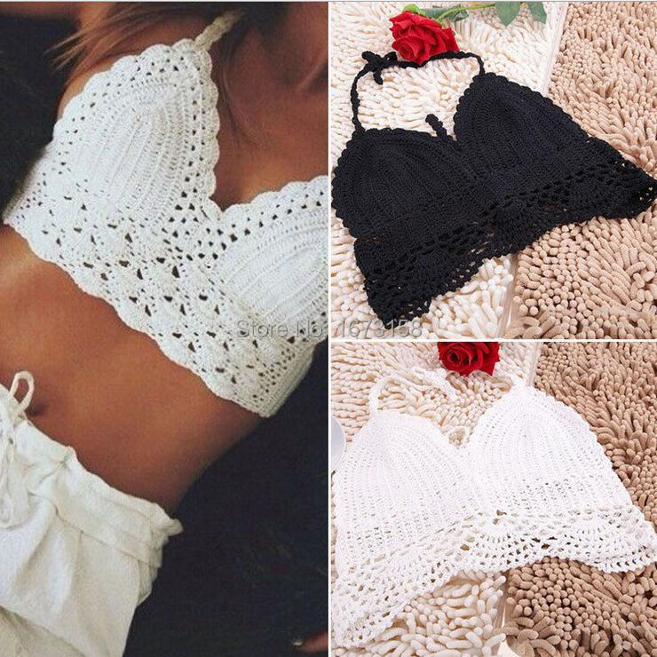 2015 Biquini Retro Padded Crochet Bikini Swimwear Sexy Handmade Vintage Crocheted Swimsuit Black 0619