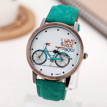 Fashion Bike watch Fabric Strap Casual Watch women dress watch Vintage Cartoon Bicycle Analog Quartz Wristwatch
