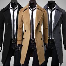 2016 new arrival cheap trench coat slim fit long sleeve double breasted winter long trench coat men size m-3xl