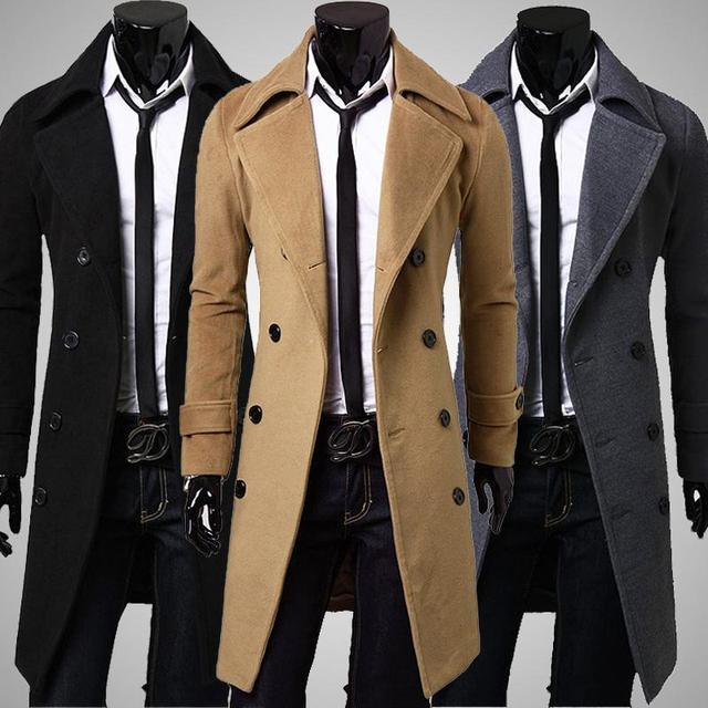 2016 новое прибытие дешевые плащ slim fit с длинным рукавом двойной брестед зиму пальто мужчины размер m-3xl