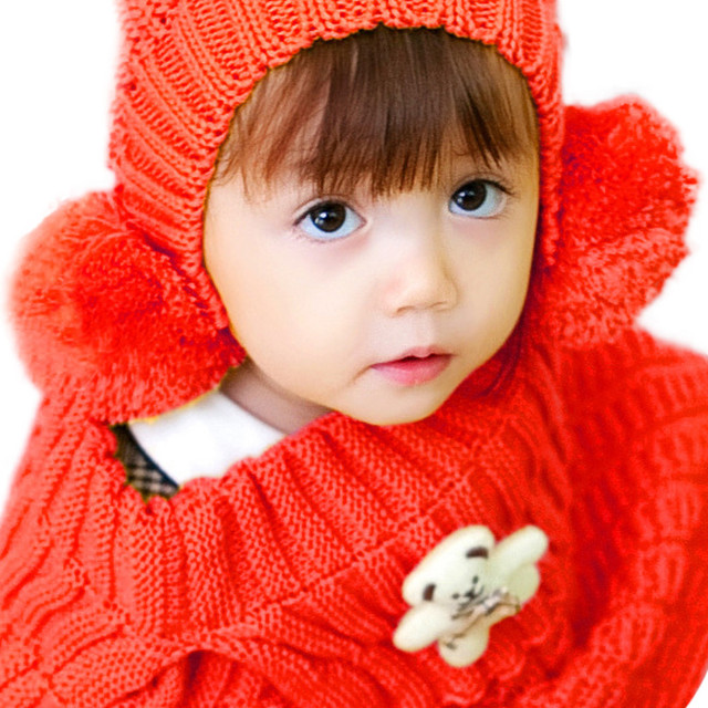 baby hooded Hats Warm Winter Baby Two Hooded piece Set  Caps scarf Shawls  Girl Scarf Boy