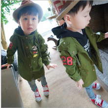 2015 the spring and autumn child clothing girls and boys mickey in paragraph dust coat grows in kids uniform greatcoat