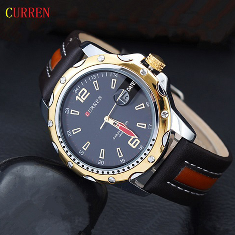 Гаджет   2015 new CURREN 8104 Luxury Watch Sports Watches Steel Case quartz Watch Clock hours with date leather strap Men