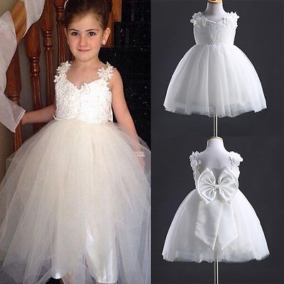 2016 New Spring Flower Girl Princess Dress Kid Party Pageant Wedding Bridesmaid Tutu BALL Bow White