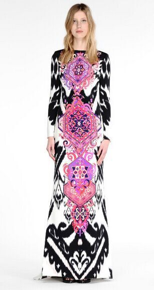 Bohemian Dress 2015 Autumn Fashion Women Brand Dresses Full Sleeve Hit Color Floor-Length Long Dresses