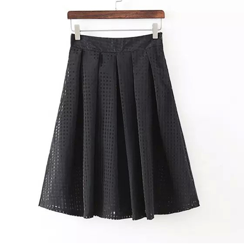 2016 Women Organza Midi Skirt Tulle Skirts A Line High Waist Pleated Skirt Spring Summer Style
