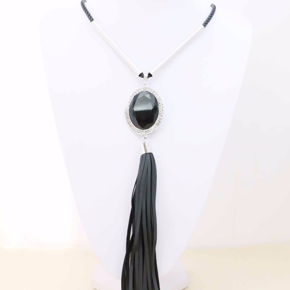 Accessories leather Macrame Black Crystal Necklace...