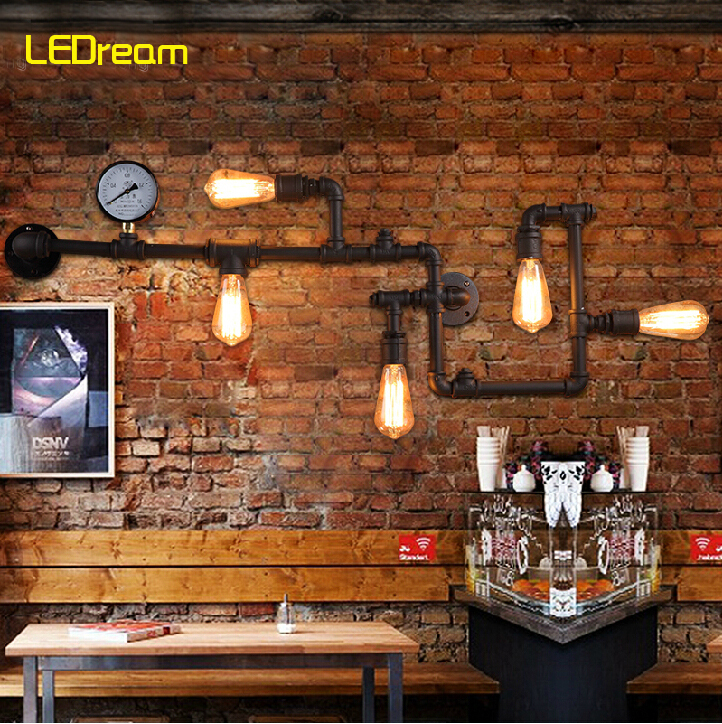 All black industrial art restoring ancient ways the pipe wall lamp modelling DengQiang wall lamp clothing decorative light bar