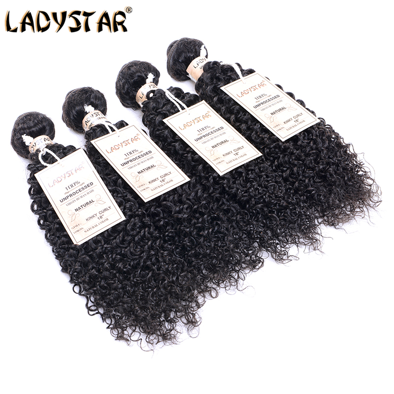 6A LADYSTAR Queen Hair Products Brazilian Kinky Curly Hair Extension 4pcs Afro Kinky Curly Virgin Human Hair Weave Natural Black