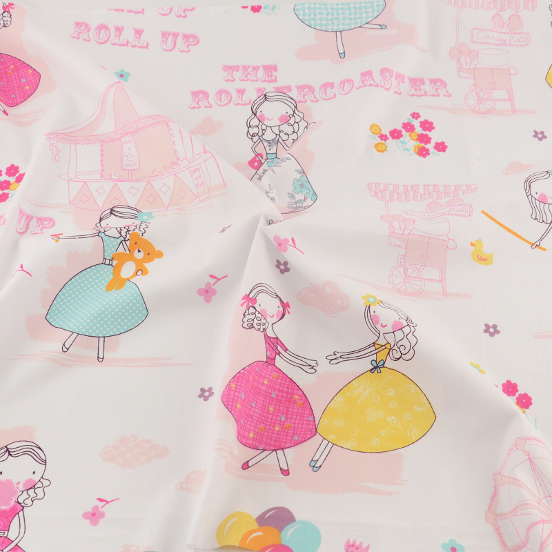 Cartoon dress girls design cotton fabric tilda patchwork 50cmx160cm/piece white bedding home textile clothing dress sewing