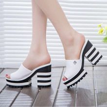2015 Summer Style Sexy Women Sandals 10 Cm High Heels Platform Shoes Woman Fish Mouth Female Fashion Slippers 35-40 Puls Size