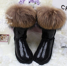 Women Snow Boots Natural Fox Fur Tassel Cowhide Cow Muscle Outsole Waterproof Knee-high Genuine Leather Women’s Shoes