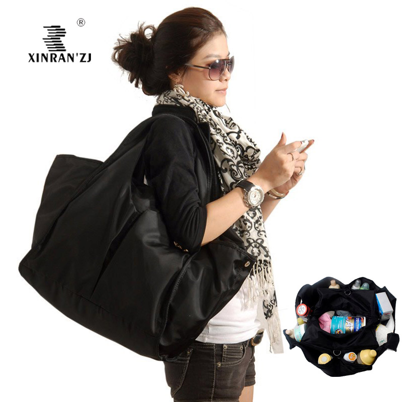 Fashion large capacity black nylon multifunctional special purpose mother nappy bag baby diaper changing bags free shipping