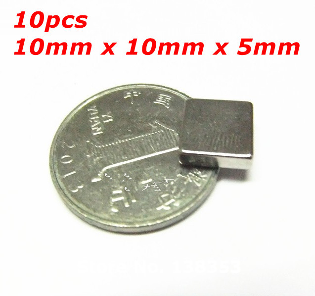 10pcs Bulk Super Strong Neodymium Square Block Magnets 10mm x 10mm x 5mm N35 Rare Earth NdFeB Cuboid Permanent Magnet