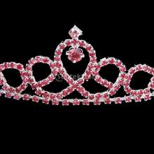 New Arrivals 2015 Wedding Party Children Flower Girl Crown Headband Tiara with Comb Pink Rhinestone Free