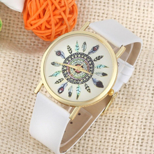  New brand 2015 Mens Vintage Quartz Wrist Watches for men Leather feather watch White
