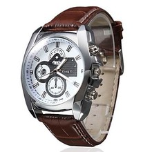 2014 New Three Eyes Clock Quartz Fashion Watch Men Sports Leather Strap Watches Casual Hours Dress Wristwatches Brown Hot Sale
