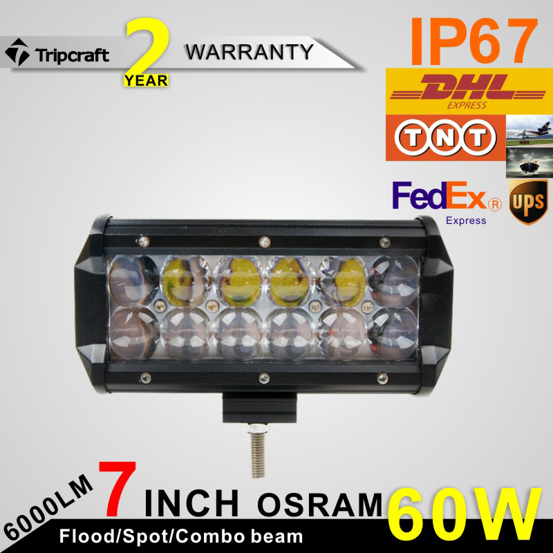 2PCS 60W OSRAM LED Work Light Bar 7 inch Spot Beam DC12V/24V Car Trucks 4WD SUV ATV 4x4 Offroad Driving Lamp