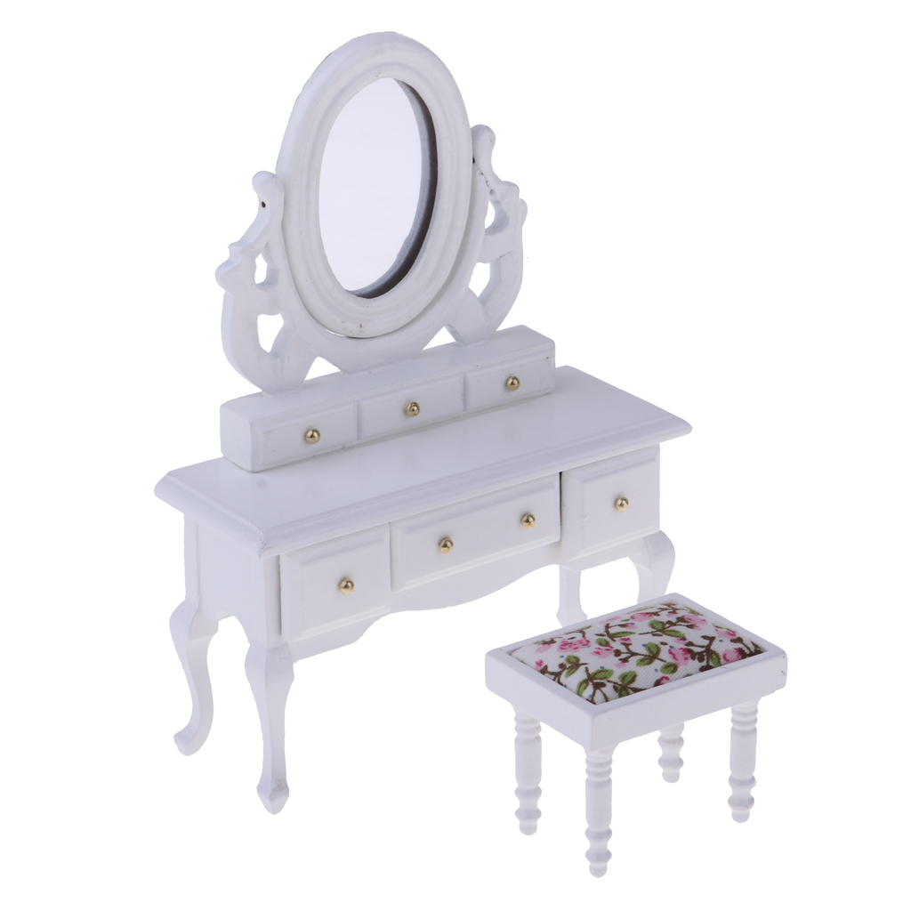 Dollhouse Miniature White Vanity & Mirror 1:12 one inch scale N70 Dollys Gallery 