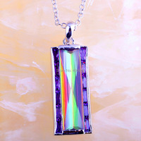 lingmei New Fashion Popular Rainbow Topaz Amethyst Silver Chain Necklace Pendant Women Noble Jewelry Wholesale Free Shipping