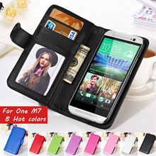 For HTC One M7 Leather Wallet Case With Plastic Holder Photo Display Magnetic Flip Cover For HTC one M7 801E 801S Phone Cases