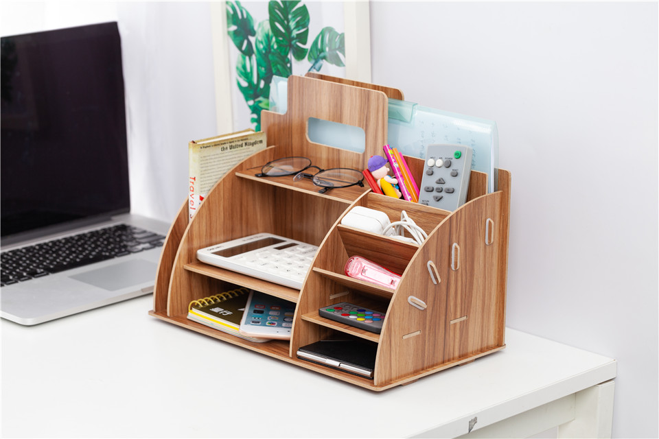 Organizador de escritorio de madera para oficina, soporte de madera