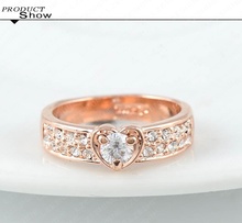 Free Shipping LZESHINE Brand Ring Romantic 18K Rose Gold Plated Heart Rings With Genuine SWA Element