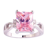 lingmei Wholesale New Emerald Cut Pink Topaz & White Topaz 925 Silver Ring Size 6 7 8 9 10 11 Jewelry For Women Free Shipping