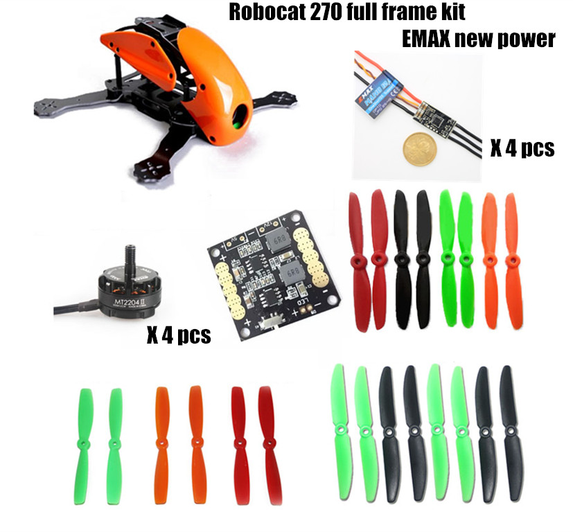 DIY Robocat 270 quadcopter frame kit  full carbon frame+CC3D/NAZE 32 10DOF+EMAX 2204-II 2300KV motors+EMAX nano 12A ESC