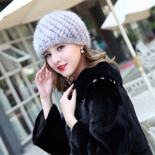 Women Russian Women Natural Fur cap Luxury knit mink fur hat winter fur hat MZ321
