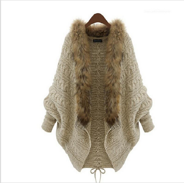 2015 Winter Open Cardigan Poncho Capes Pull Femme Autumn Women Fashion Knitted Wool Sweater Jacket Bat Sleeve Shrug WR369
