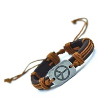 Peace Charm Genuine Leather Bracelet Cuff Braided Wrap Bracelet & Bangles Fashion For Women Men Gifts