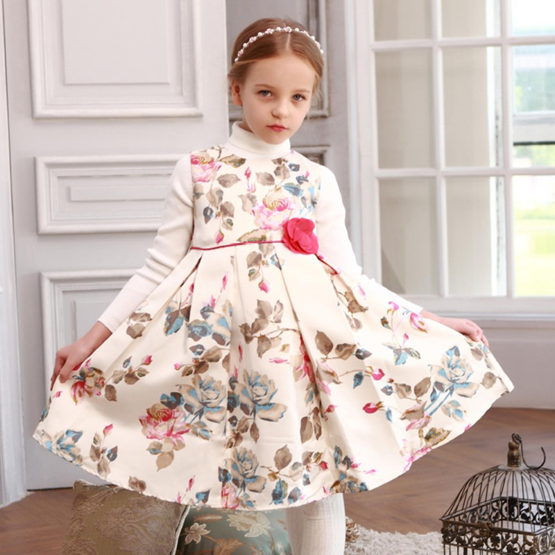 Girls dress,brand new folwer pattern princess dresses,spring autumn kids clothes,high-end custom children's clothing (3-12 yrs)