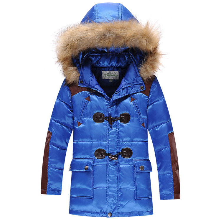 2015 New Boys Winter Coats Fur Hooded Collar Boys Winter Duck Down Jackets Children Coats Warm Boys Outerwear for 5-10Years