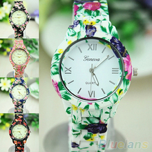 Women s Geneva Floral Print Ceramic Style Analog Quartz Wrist Watch 6L7W