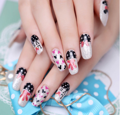 Mickey style pattern nail wrap full cover nail decal glitter beauty nail art stickers free shipping
