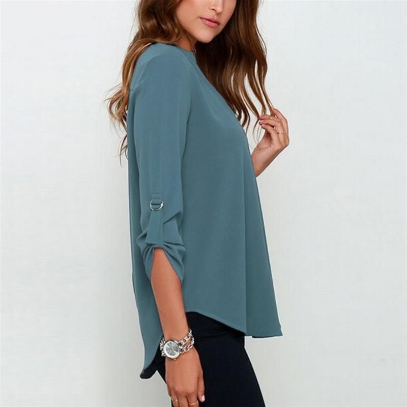 Zanzea 2018 Spring Women V Neck Chiffon Blouse Tops Fashion OL Style Fold Long Sleeve Casual Gray Blouses Plus Size Blusas Shirt aeProduct.getSubject()