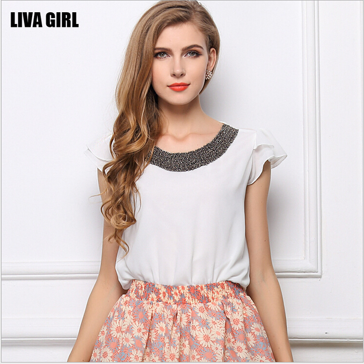 Женские блузки и Рубашки Woman summer blouses Liva Girl S M L xL xxL bLuSa Chifon Curta woman summer blouses 1219 женские блузки и рубашки xs s m l xl xxl v ms04