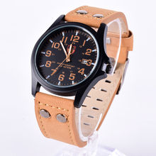 Men’s Fashion Sport Stainless Steel Watches Military Faux Leather Band Quartz Wrist Watch