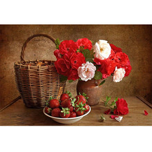 Free Shipping 5D DIY Resin Square Rhinestones Cross Stitch Diamond Painting Flower in Basket and Strawberry Needlework Crafts