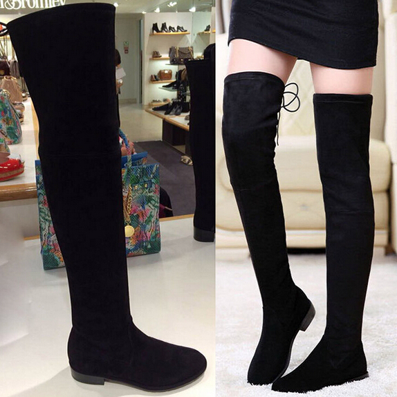 Thigh High Suede Boots Flat - Yu Boots