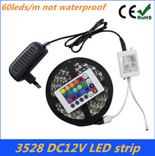 RGB Non Waterproof 5M 3528 Led Strip Flexible Light 300 LED SMD DC12V LED Strips +24key IR remote controller +power adapter