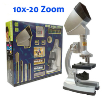 10X-20X Zoom iluminado educativos juguetes para niños , estudiante 1200X microscopio con proyector y lámpara de luz Preapred espécimen
