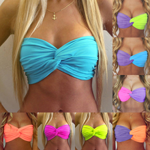 2016 new fashion hot sale high quality women summer style sexy candy color patchwork backless strapless swim bra cropped tops
