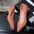 2016 Spring Summer Low Heel Shoes Fashion Lady Suede Flock Ultra Pointed Unique Heel Elegant High