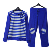 Song Riel fashion fleece long sleeved striped pajamas men and women couple of sports tracksuit early