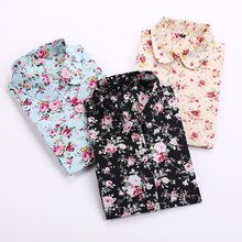 Brand New Fashion 2015 Womens Blouses Polka Dot Cotton Blouse Turn Down Collar Floral Blouse Long Sleeve Blouses Women